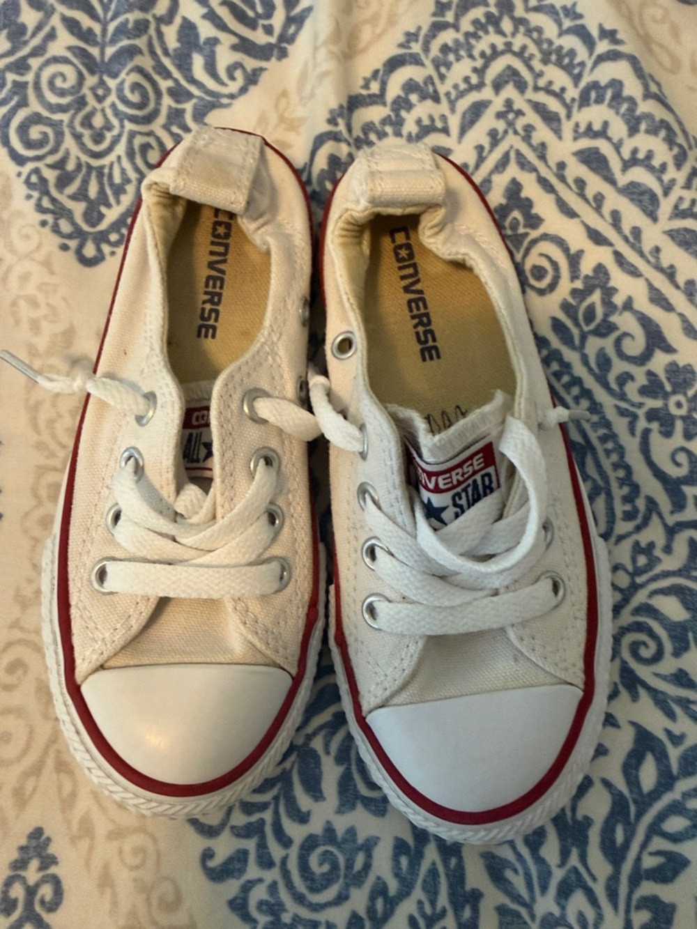 Converse Kids White Canvas Low Top Sneakers with Red Trim